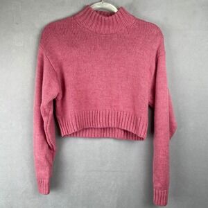 Aritzia Wilfred Free Pink 100 Merino Wool Mock Neck Cropped Chic Sweater Size S